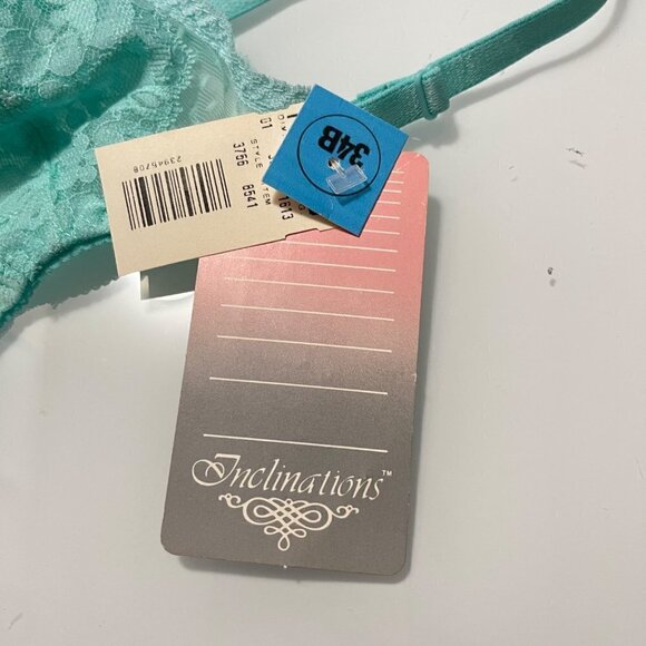 Inclinations Vintage Women's NWT Dead Stock Mint Green Lace Underwire Bra Sz 34B - Picture 2 of 8